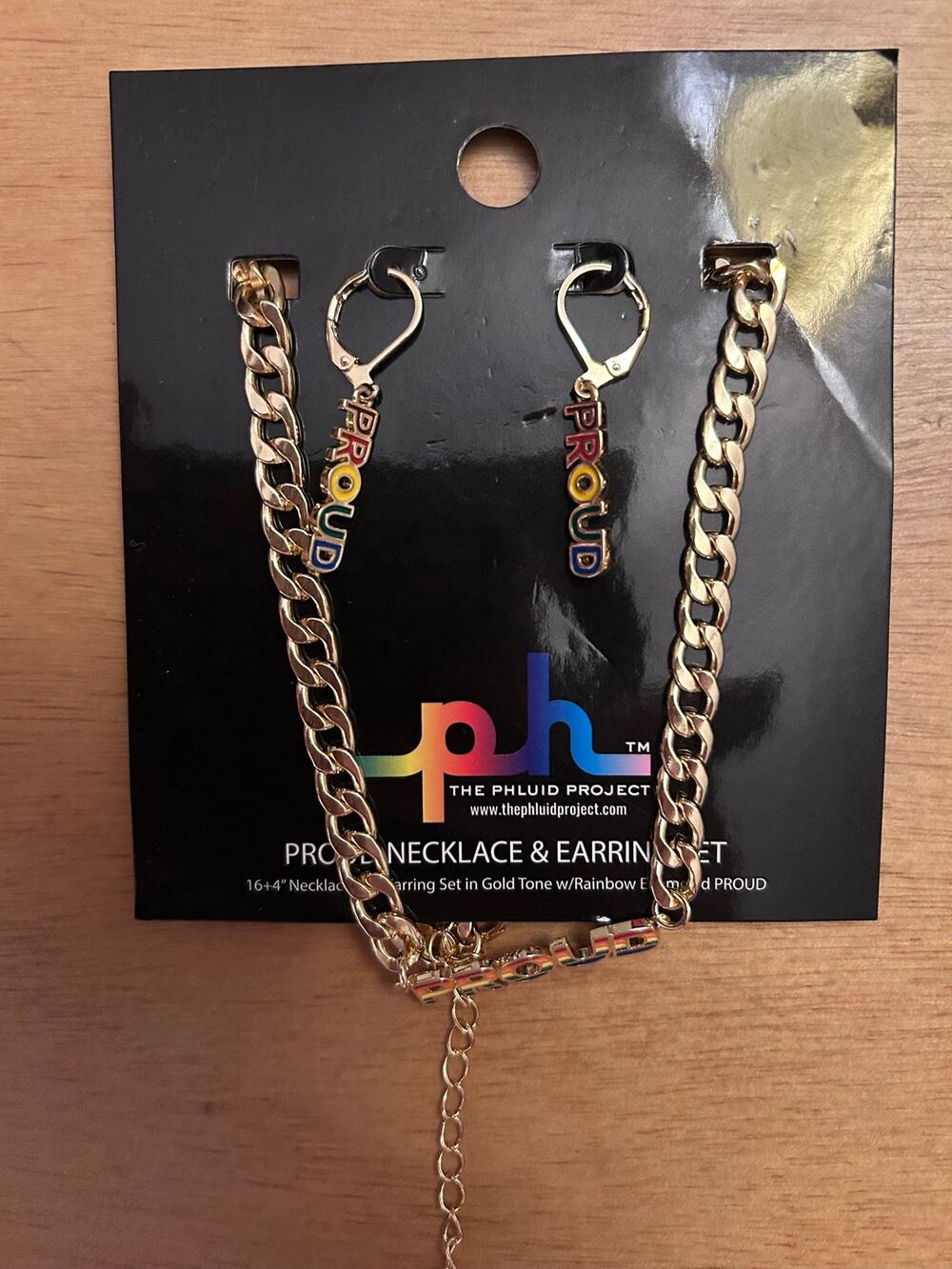 New Unisex The Phluid Project Faux Gold Proud Rainbow🌈Necklace & Earrings Set🤩